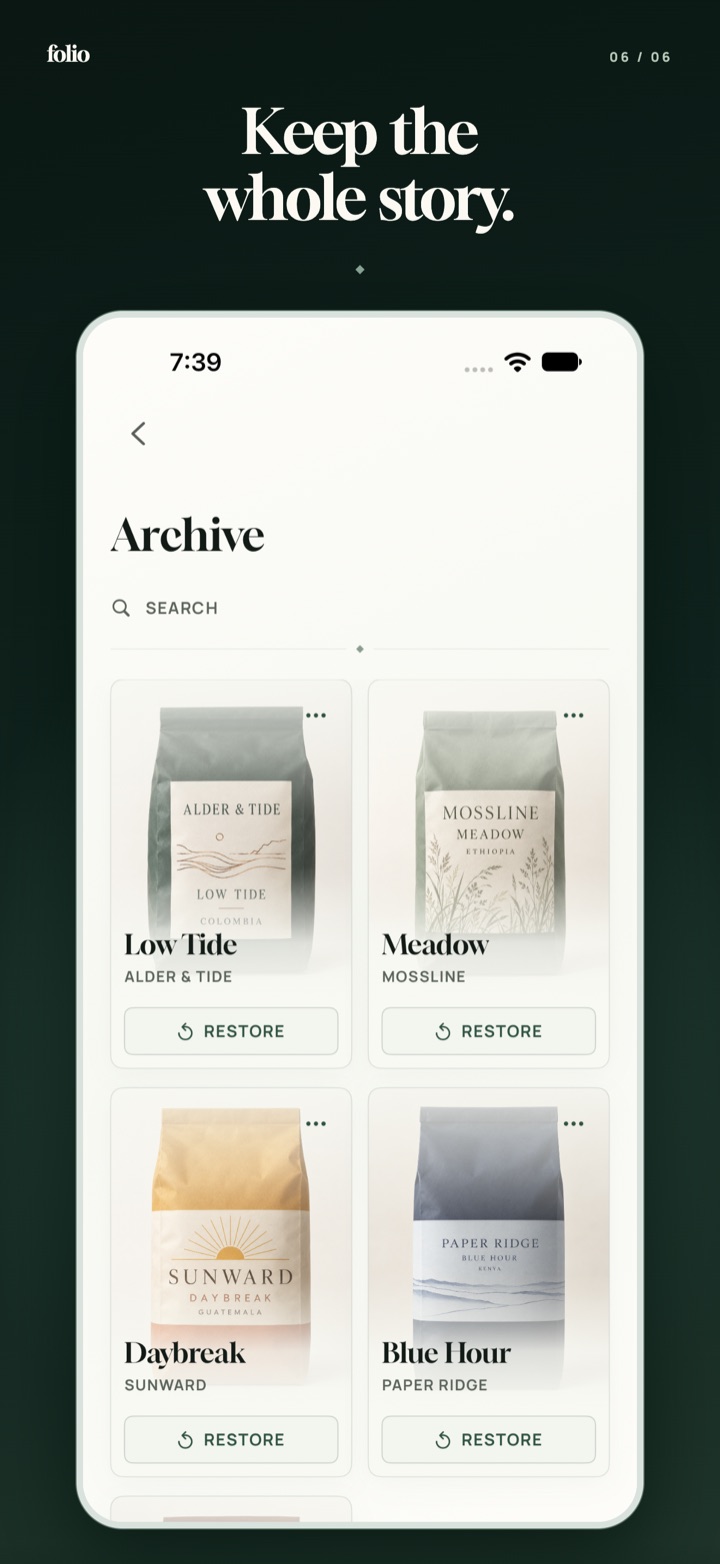 Archive of coffee packages and names